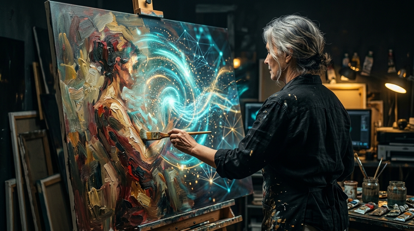Visual exploration of AI art generators and creativity in a fine art studio setting