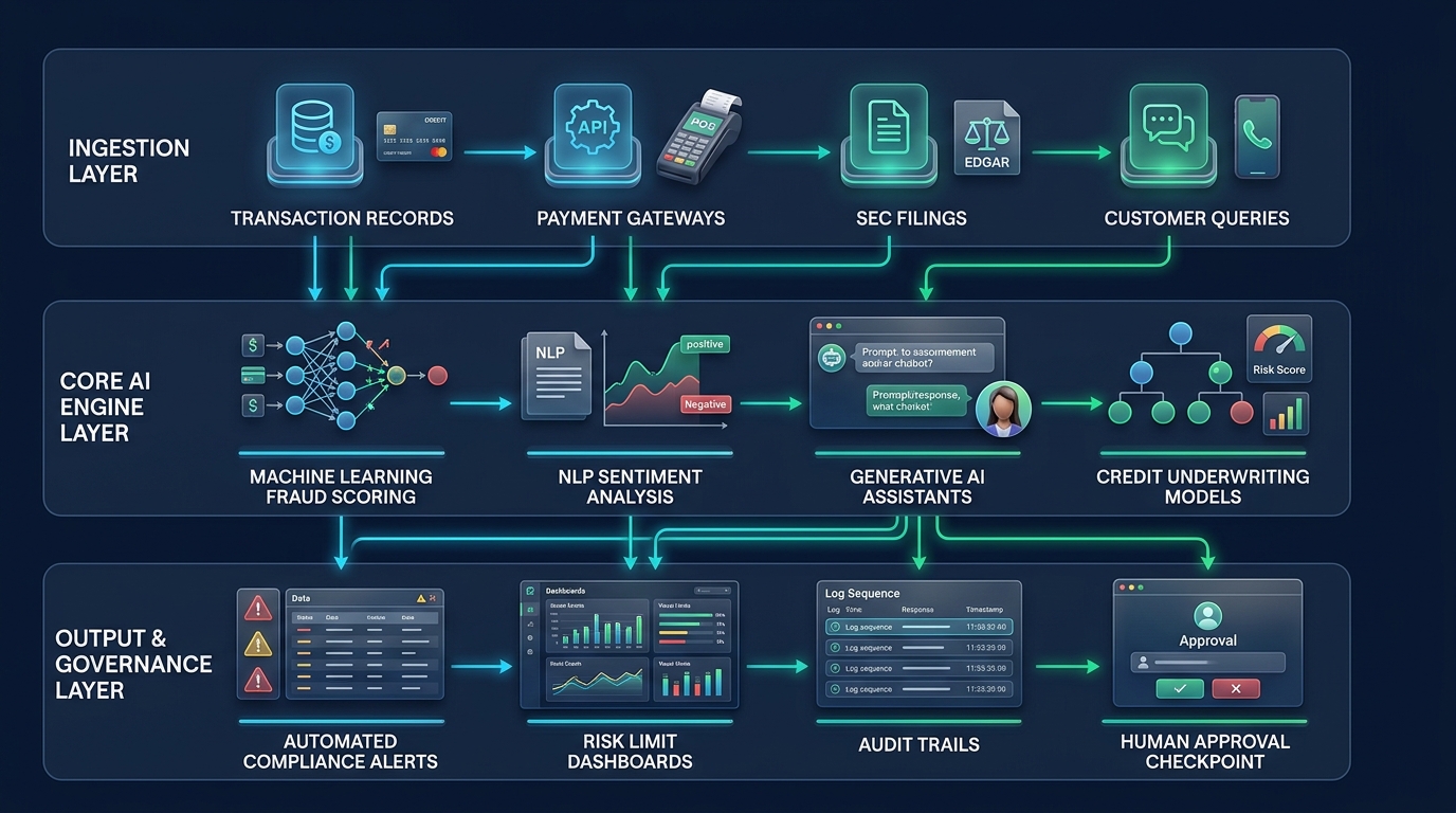 End-to-end artificial intelligence architecture and compliance governance in financial technology