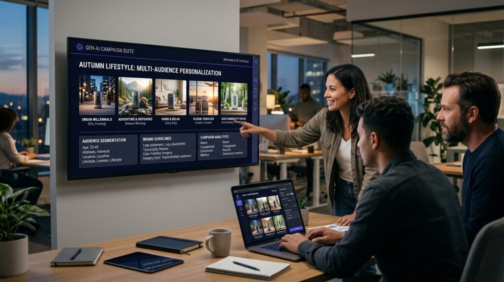 Marketing team designing personalized visual campaigns with free AI image generators