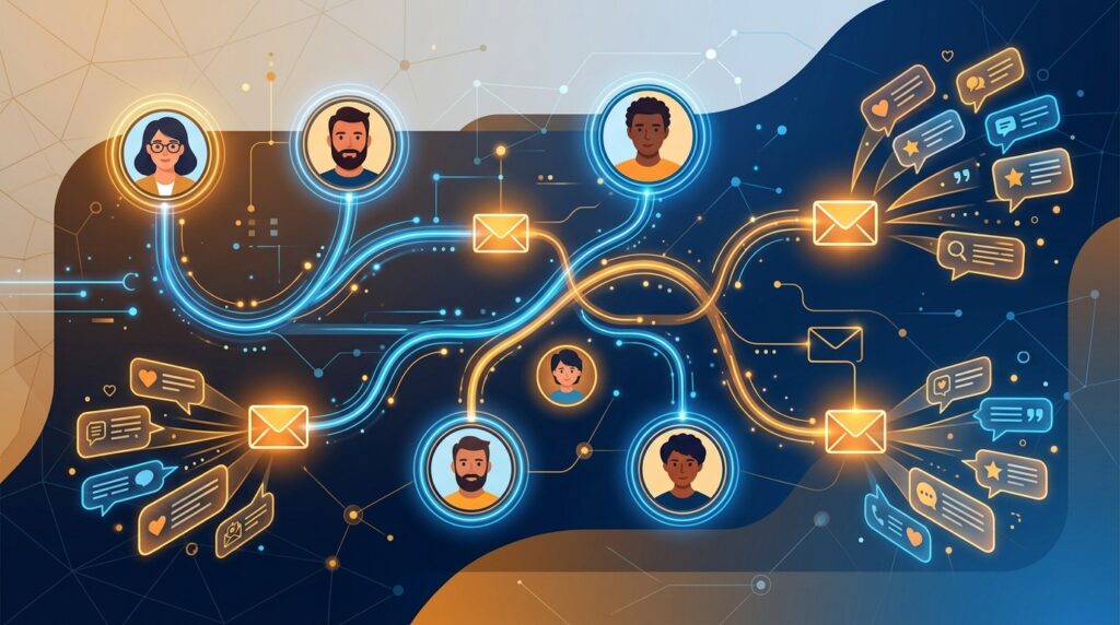 AI in email marketing — customer profiles connected by smart engagement pathways