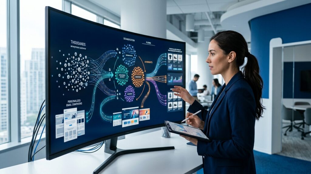 AI marketing automation personalized campaign dashboard dividing customers into behavioural segments